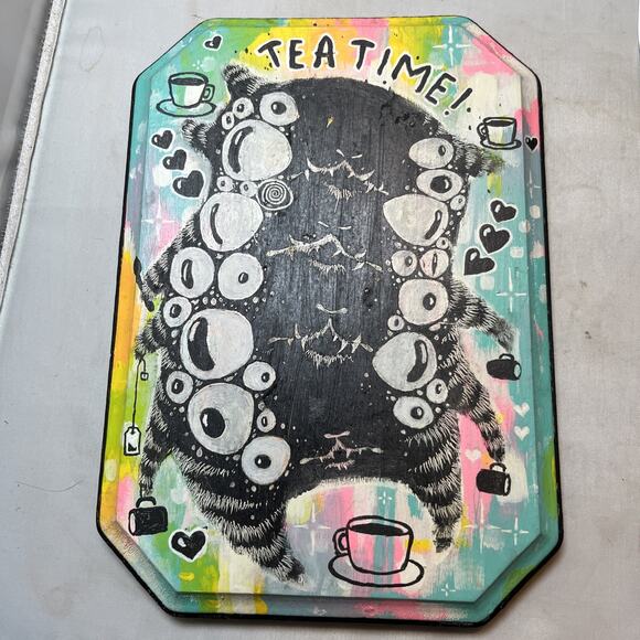 Other - Psychedelic Art Tea Time Freaky Cat Art Panel Signed